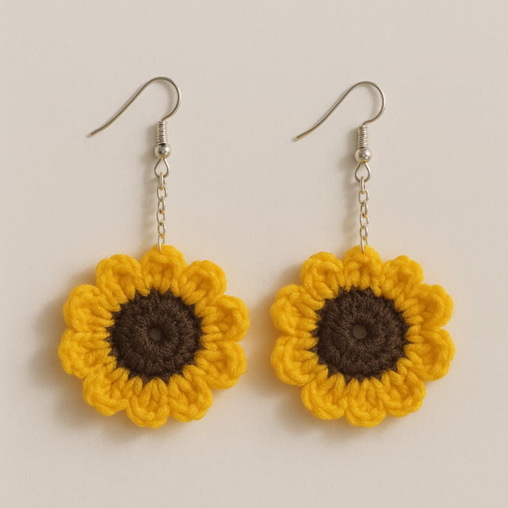 Large Crochet Sunflower Earrings