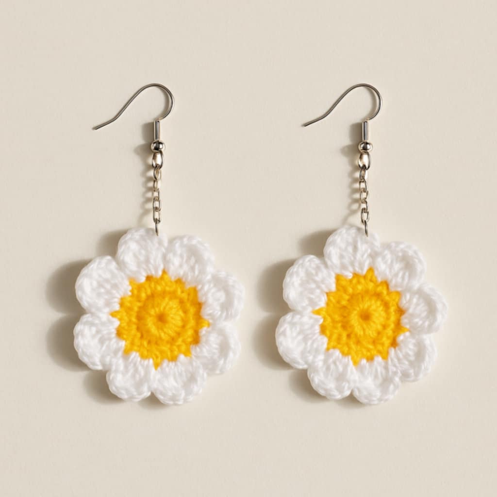 Large Crochet Daisy Earrings