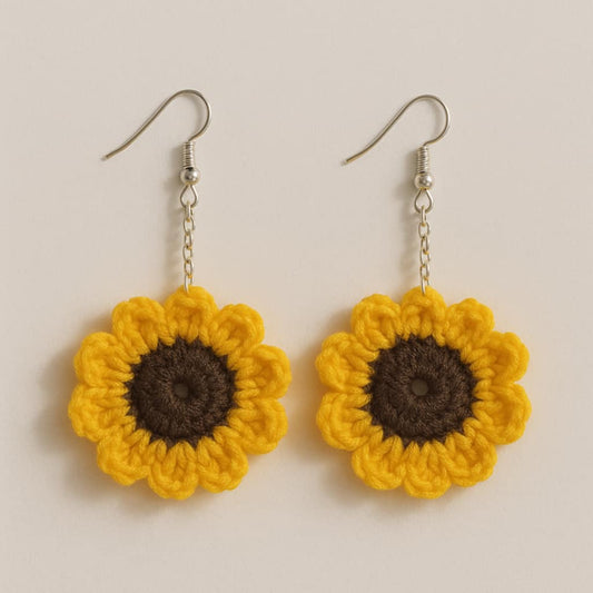 Large Crochet Sunflower Earrings