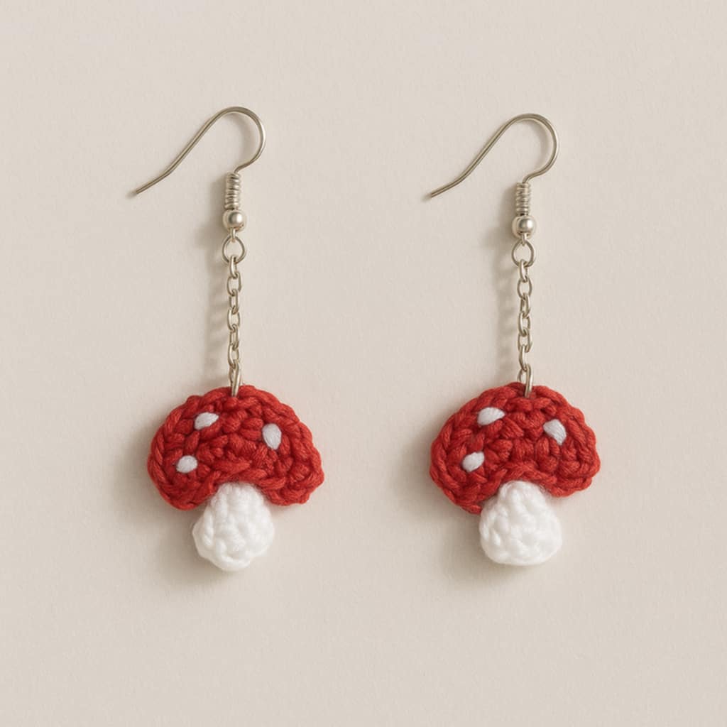Crochet Mushroom Earrings